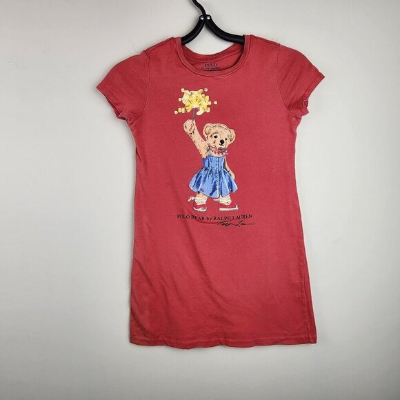 Bundle of 2 Polo Ralph Lauren t-shirt dresses sz 7 girls Bear applique - Picture 2 of 13